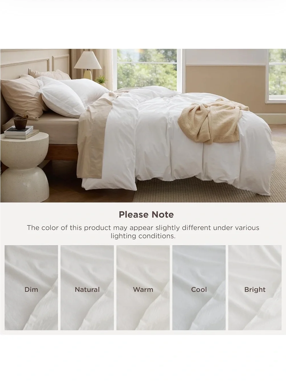 NEW Bedsure 100% Washed Cotton Duvet Cover Set (Natural White, Queen, 90